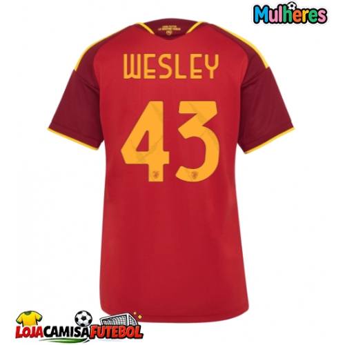 Camisa de Futebol AS Roma Wesley Franca #43 Equipamento Principal Mulheres 2026-27 Manga Curta